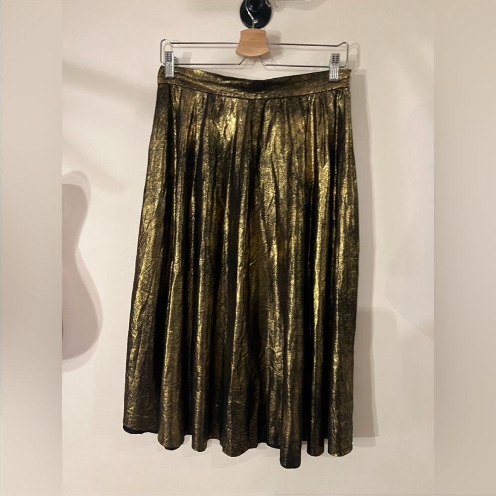 Zara Metallic Gold A-Line Skirt - Picture 2 of 3